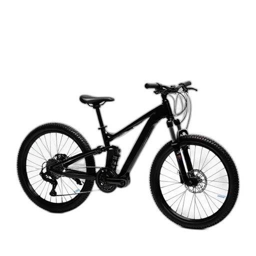photorealistic, black, mountain, bike, front, suspension, fork, rear transparent PNG cut-out