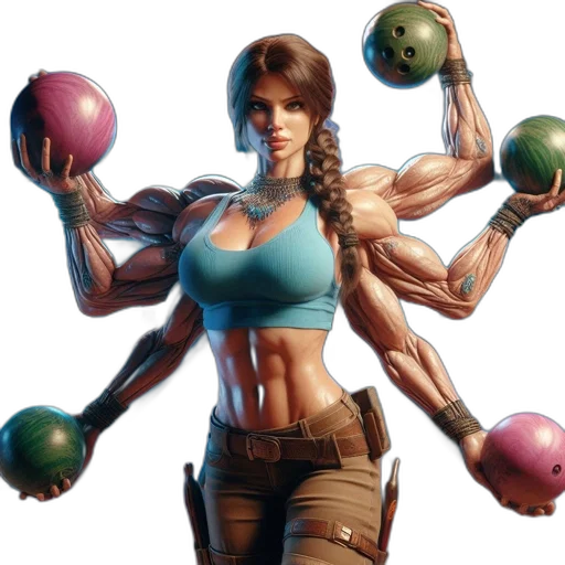 concept art, 3d render, fantasy art, pixel art, bowling, alley, muscular, woman transparent PNG cut-out