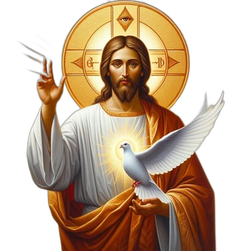 photorealistic, pixel art, image, features, jesus, christ, golden, halo transparent PNG cut-out