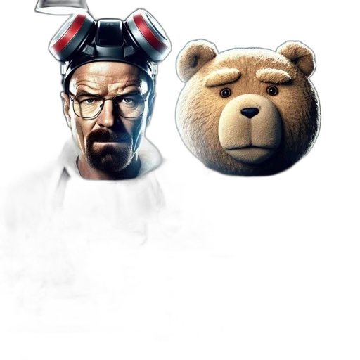 concept art, comic book art, photorealistic, cartoon, mashup, breaking, bad, ted transparent PNG cut-out