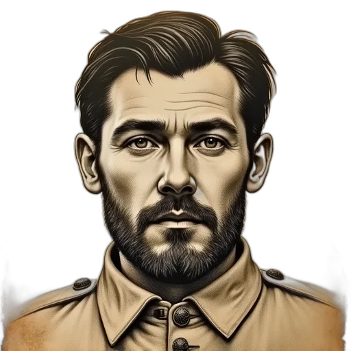 face, jacket, staff, photorealistic transparent PNG cut-out