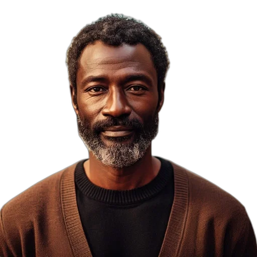 face, staff, jacket, photorealistic, concept art, portrait, older, man transparent PNG cut-out