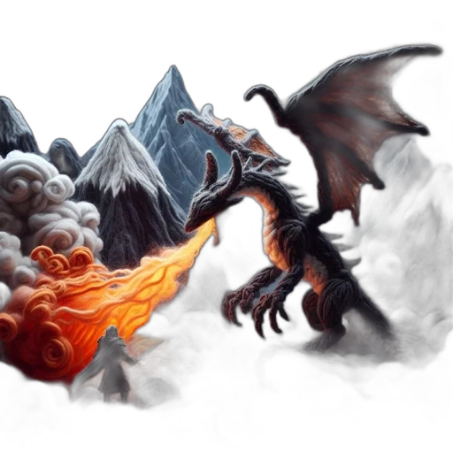 dragon, fantasy art, concept art, pixel art, photorealistic, fire, fog, snow transparent PNG cut-out