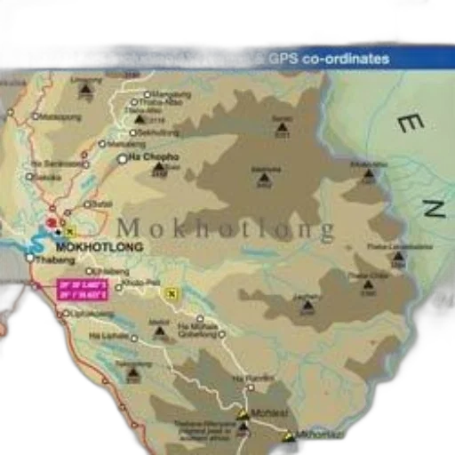 detailed, road, map, mokhotlong, area, gps, coordinates, 4x4 transparent PNG cut-out