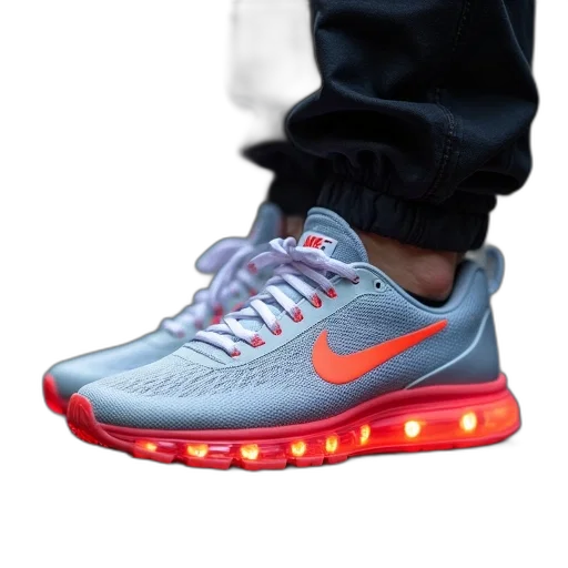 shoes, 3d render, vaporwave, photorealistic, neon lights, neon, nike, air transparent PNG cut-out