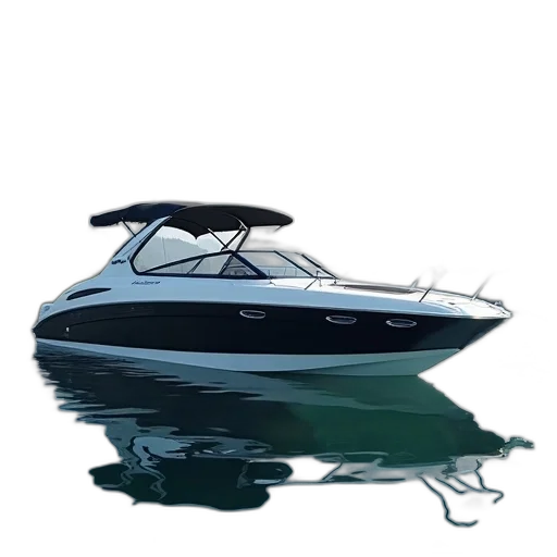 photorealistic, 3d render, modern, white, black, motorboat, canopy, floating transparent PNG cut-out