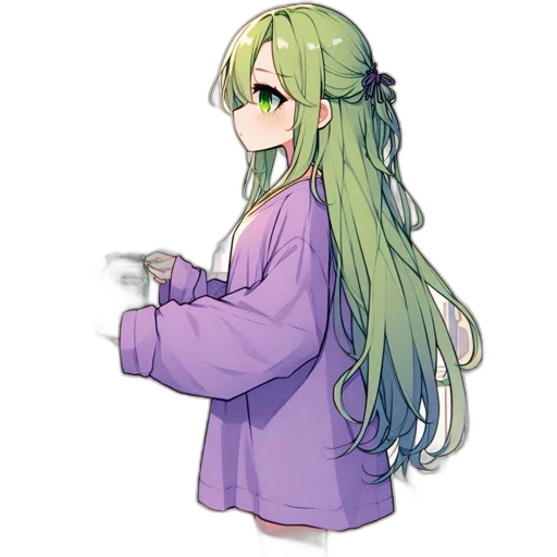staff, hair, weapon, dress, pixel art, anime, concept art, vaporwave transparent PNG cut-out