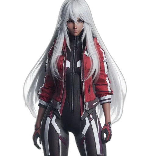 jacket, hair, concept art, cyberpunk, 3d render, anime, monochrome, red transparent PNG cut-out