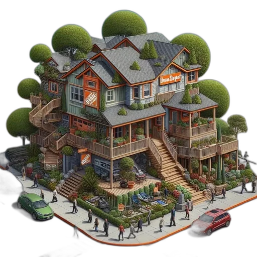 building, concept art, 3d render, photorealistic, fantasy art, city street, forest, earth tones transparent PNG cut-out