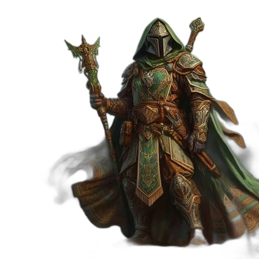 staff, mask, fantasy art, concept art, comic book art, 3d render, green, earth tones transparent PNG cut-out