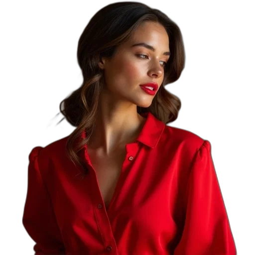 dress, jacket, jewelry, staff, photorealistic, red, blouse transparent PNG cut-out