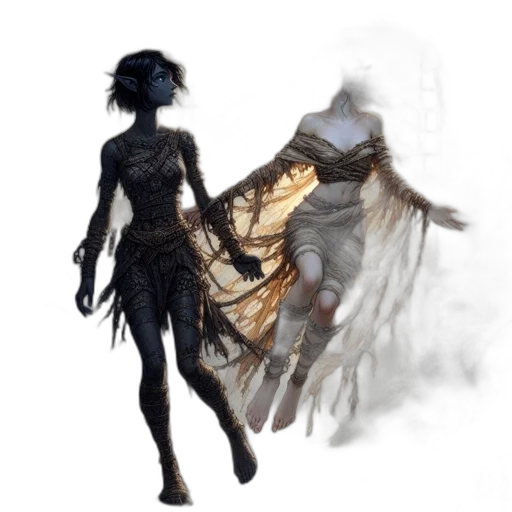 dress, mask, creature, staff transparent PNG cut-out