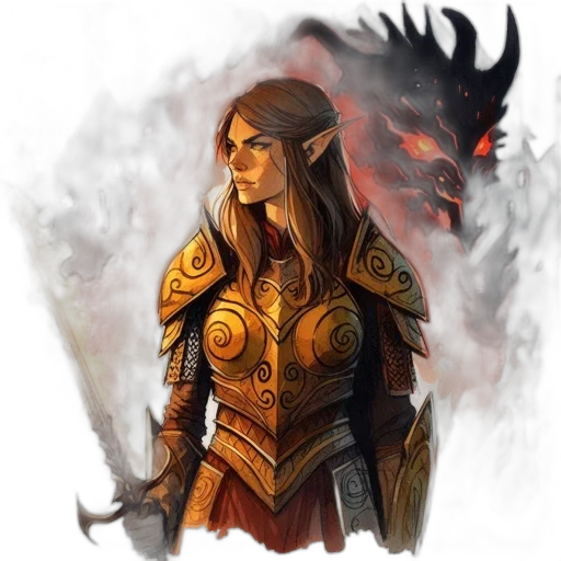 dragon, fantasy art, concept art, comic book art, pixel art, golden, dark, female transparent PNG cut-out
