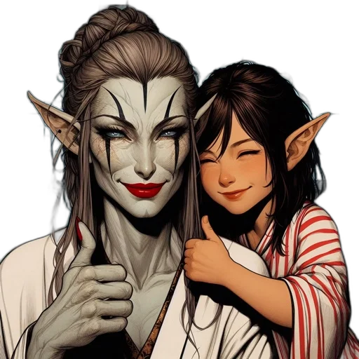 fantasy art, concept art, pixel art, photorealistic, two, animated, characters, interact transparent PNG cut-out