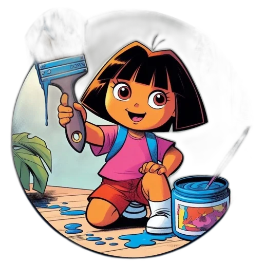 cartoon, concept art, comic book art, photorealistic, fire, underwater, dora, explorer transparent PNG cut-out