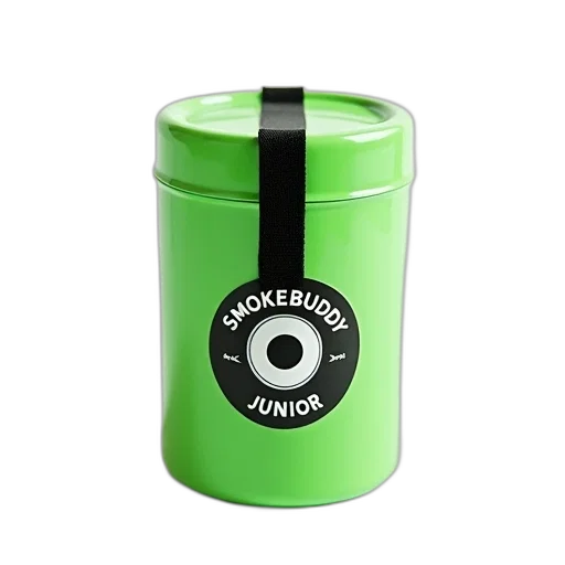 3d render, green, cylindrical, plastic, container, black, strap, attached transparent PNG cut-out
