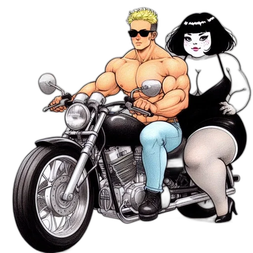car, comic book art, cartoon, concept art, cyberpunk, two, animated, characters transparent PNG cut-out