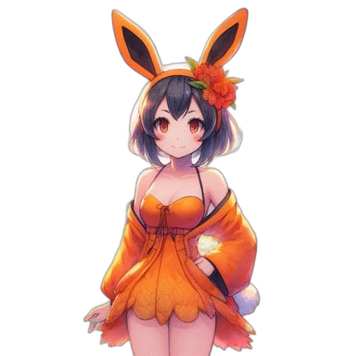 dress, flower, staff, animal, pixel art, anime, concept art, fantasy art transparent PNG cut-out