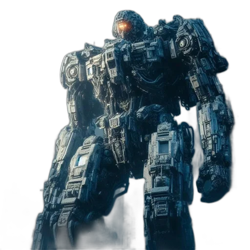 robot, weapon, creature, concept art, 3d render, fantasy art, pixel art, towering transparent PNG cut-out