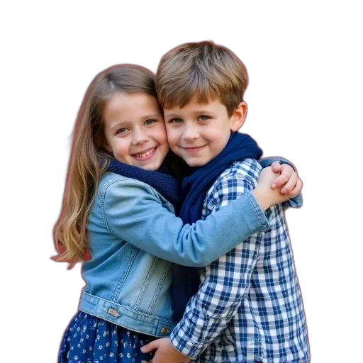 photorealistic, 3d render, young, girl, boy, hugging, each, other transparent PNG cut-out