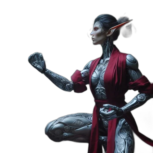 sword, staff, concept art, fantasy art, 3d render, red, elven, woman transparent PNG cut-out