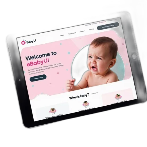 tablet, displaying, website, pink, blue, polka, dot, background transparent PNG cut-out