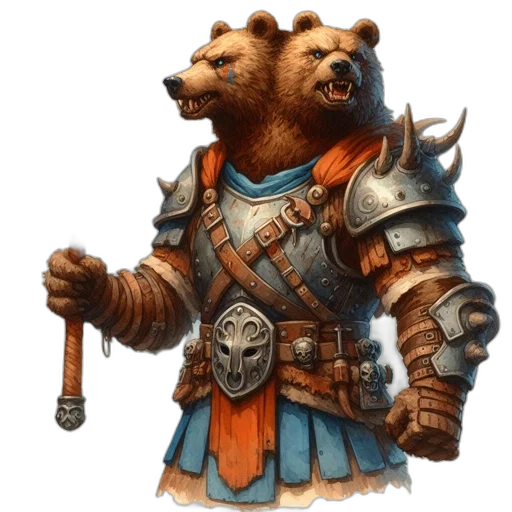 staff, fantasy art, concept art, photorealistic, 3d render, bear-human, hybrid, warrior transparent PNG cut-out