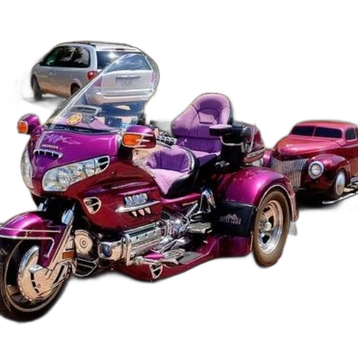 car, 3d render, purple, honda, gold, wing, trike, parked transparent PNG cut-out