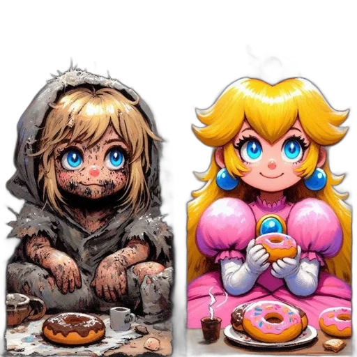food, pixel art, concept art, fantasy art, anime, two, animated, characters transparent PNG cut-out