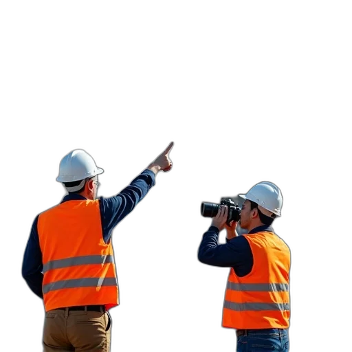 staff, jacket, weapon, robot, 3d render, two, construction, workers transparent PNG cut-out