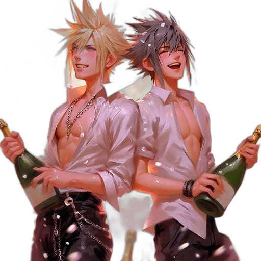 concept art, fantasy art, 3d render, vaporwave, two, male, animated, characters transparent PNG cut-out
