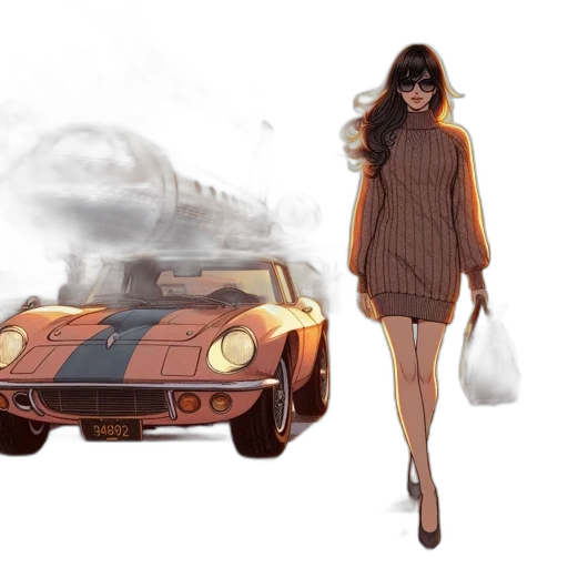 car, dress, concept art, photorealistic, fantasy art, comic book art, city street, fog transparent PNG cut-out