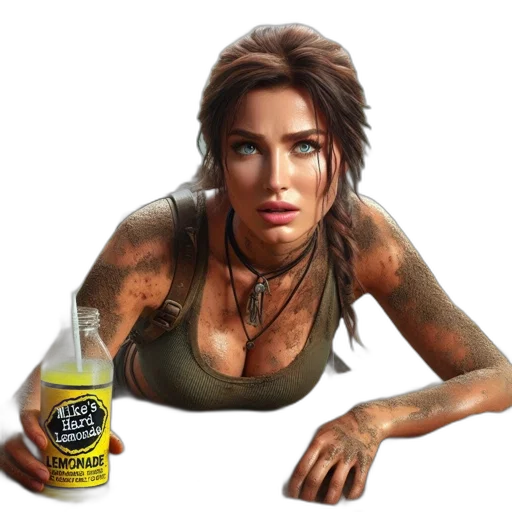 bottle, photorealistic, concept art, cyberpunk, comic book art, determined, woman, sandy transparent PNG cut-out