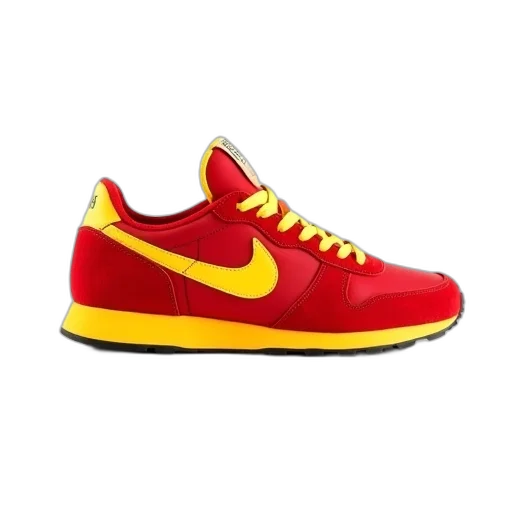 shoes, red, yellow, sneaker, laces, displayed, against, white transparent PNG cut-out