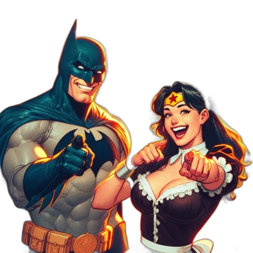 comic book art, concept art, cartoon, fantasy art, batman, wonder, woman, stand transparent PNG cut-out