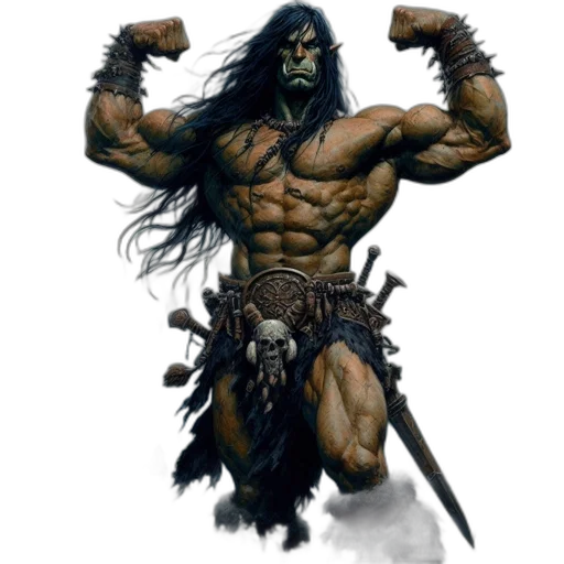 fantasy art, concept art, comic book art, muscular, orc-like, being, flexes, forest transparent PNG cut-out
