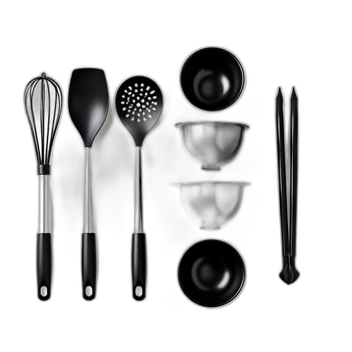 food, weapon, jewelry, staff, 3d render, monochrome, set, black transparent PNG cut-out