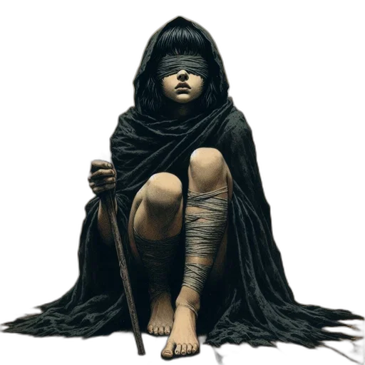 dress, mask, staff, face, concept art, comic book art, fantasy art, photorealistic transparent PNG cut-out