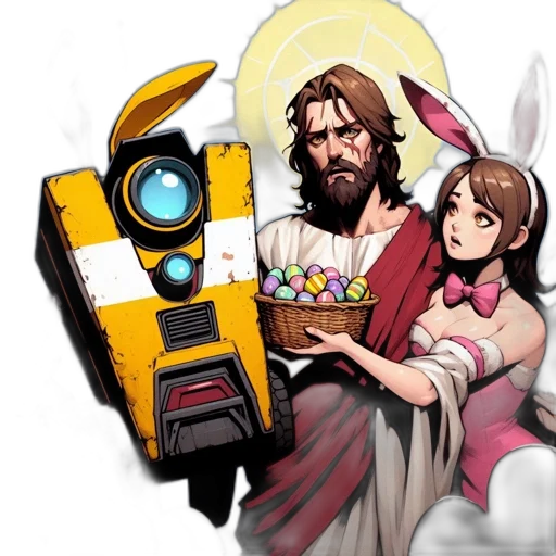 robot, weapon, concept art, pixel art, cyberpunk, comic book art, jesus, christ transparent PNG cut-out