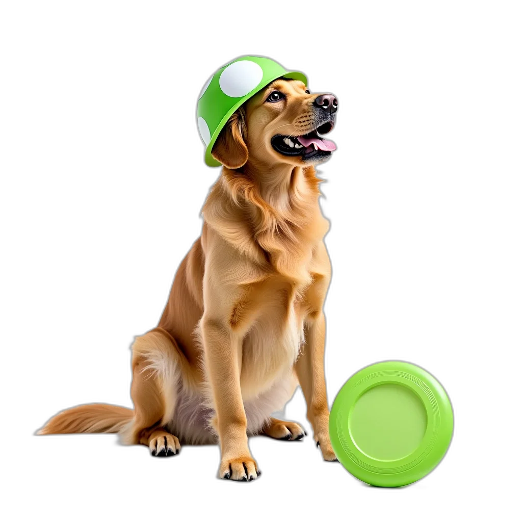 hat, staff, animal, 3d render, photorealistic, green, golden, retriever transparent PNG cut-out