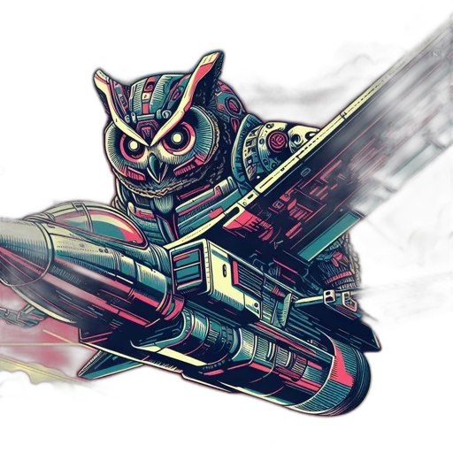 weapon, robot, mask, concept art, comic book art, fantasy art, watercolor, owl-creature transparent PNG cut-out