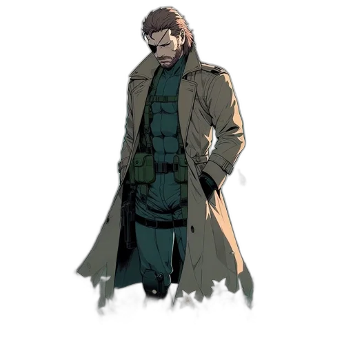 jacket, staff, concept art, comic book art, cyberpunk, cartoon, earth tones, green transparent PNG cut-out