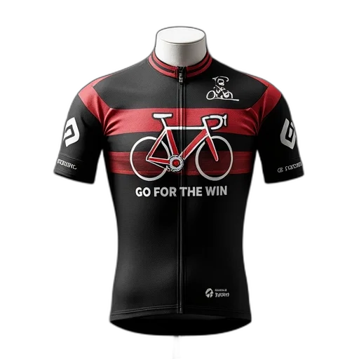 black, cycling, jersey, red, white, stripe, design, front transparent PNG cut-out