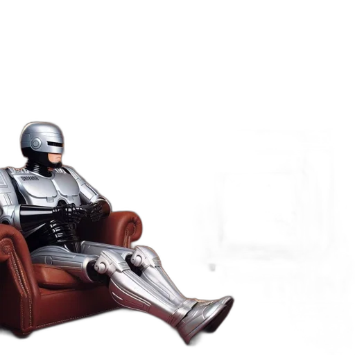 robot, furniture, concept art, 3d render, cyberpunk, photorealistic, cozy, wood-paneled transparent PNG cut-out