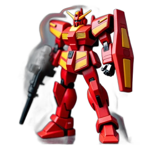 robot, weapon, 3d render, concept art, red, toy, yellow, color transparent PNG cut-out