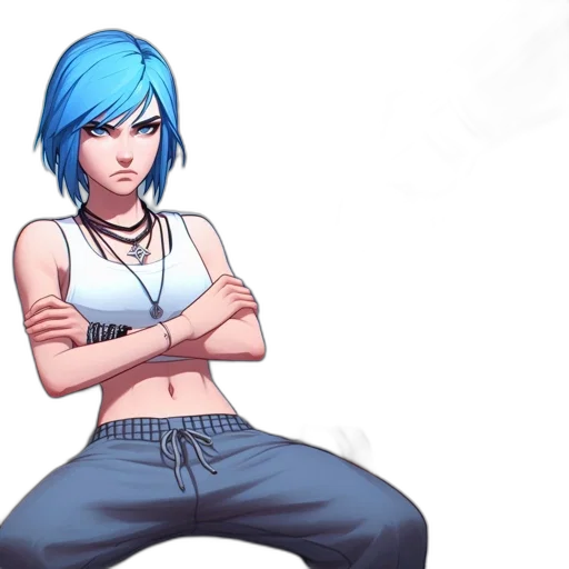 concept art, anime, pixel art, comic book art, blue, monochrome, pastel, woman transparent PNG cut-out
