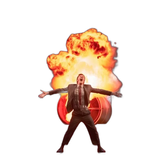 jacket, concept art, fire, man, suit, stands, dramatically, stage transparent PNG cut-out