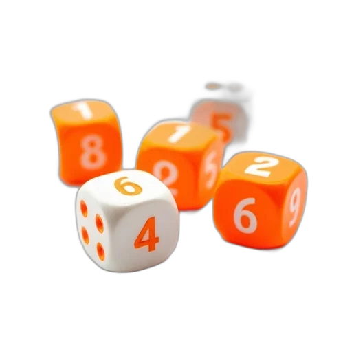 jewelry, 3d render, set, six, orange, white, dice, arranged transparent PNG cut-out