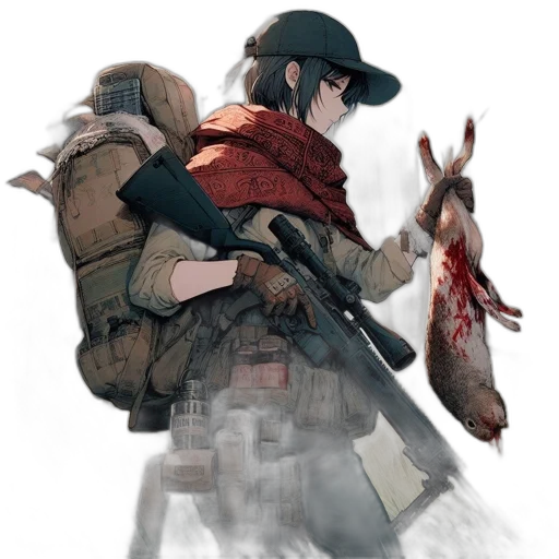 weapon, jacket, animal, hat, concept art, pixel art, fantasy art, comic book art transparent PNG cut-out