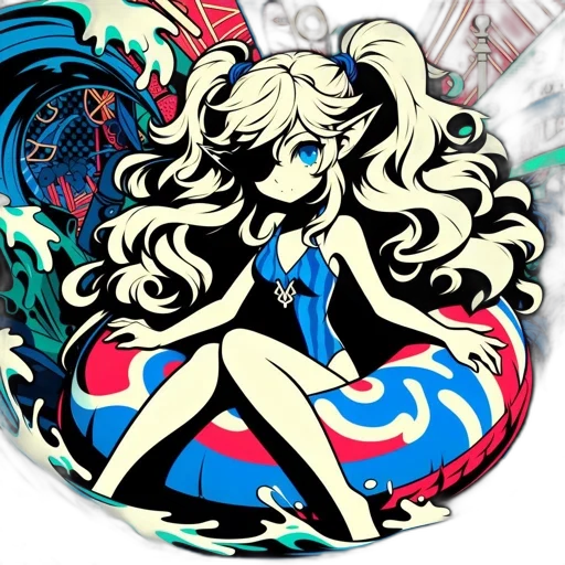 hair, dress, cartoon, anime, comic book art, pixel art, monochrome, animated transparent PNG cut-out